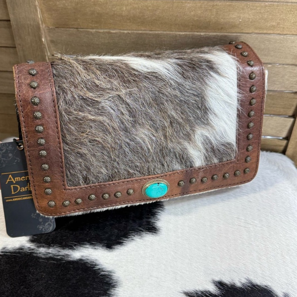 American Darling Studded Leather Brown and White Hair-On crossbody